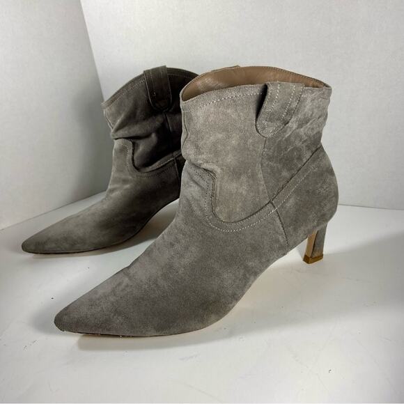 OASIS SOCIETY cowboy boots western gray suede pointed toe slouchy kitten heel - Picture 1 of 9